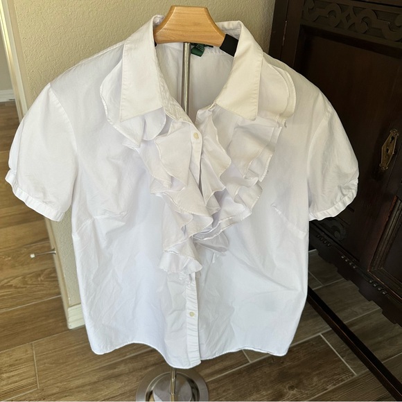 Ralph Lauren White Ruffled Blouse 100% Cotton - Picture 2 of 5